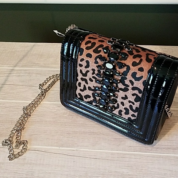 Nina Handbags - Nina Animal Print Jewel Crossover Bag